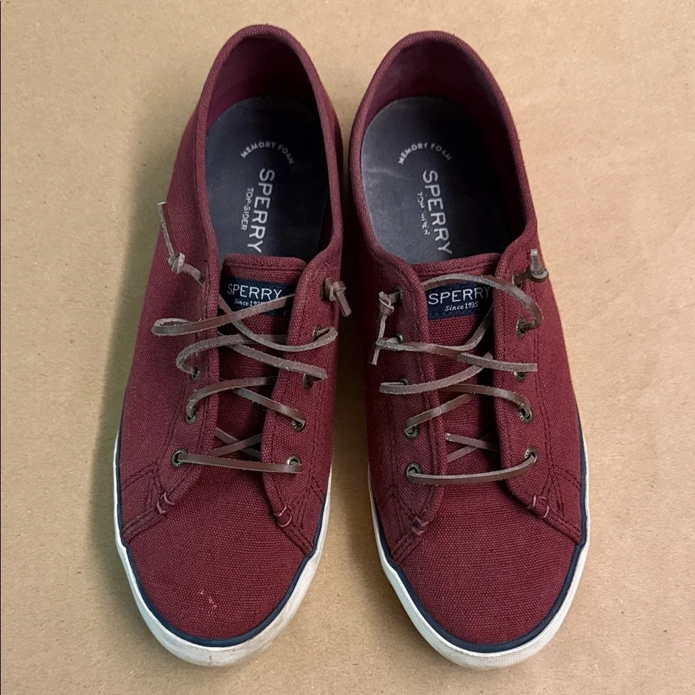 SPERRY Burgundy Canvas Sneakers - Women’s Comfy Slip-On Shoes - US Size 11 - Picture 3 of 13